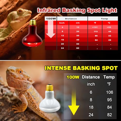 MIXJOY 100W Reptile Heat Lamp Bulb Combo, 2PCS Day & Night Reptile Heat Bulbs, UVA Daylight Intense Heat Basking Bulb Infrared Heat Light Bulb for Reptiles, Lizard, Tortoise, Bearded Dragon Chickens - style: 100W Day&Night Bulbs