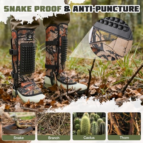 Snake Gaiters, 1200D Waterproof Snake Chaps Snake Gaiters for Men Women, Adjustable Snake Bite Protection Snake Guards for Legs Men, Snake Proof Gaiters for Hiking Hunting - color: Camo
