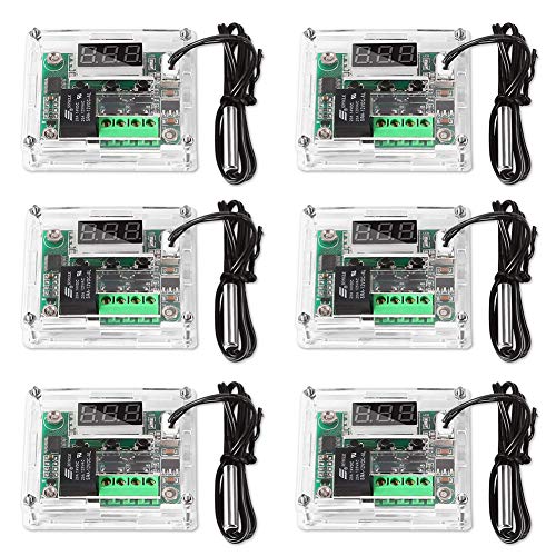 6PCS Temperature Controller Module XH-W1209 LCD Display Digital Thermostat Module with Waterproof NTC Probe -50~110℃ DC 12V Electronic Temp Control Module Switch - color: W1209+Case, size: 6PCS