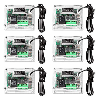 6PCS Temperature Controller Module XH-W1209 LCD Display Digital Thermostat Module with Waterproof NTC Probe -50~110℃ DC 12V Electronic Temp Control Module Switch - color: W1209+Case, size: 6PCS