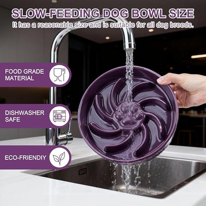 Ceramic Slow Feeder Dog Bowl, 3 Cup Dog Food or 25oz Water, Slow Eating Bowl for Middle Breed, Maze Puzzle Feeder for Fast Eaters, Anti-Choking Stop Bloat, Non-Slip BPA Free (Purple) - color: Purple