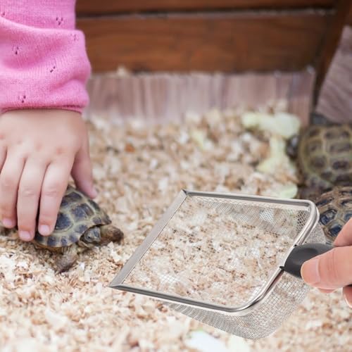 POPETPOP Stainless Steel Reptile Sand Shovel with Fine Mesh Sifter 10.62In Ergonomic Handle for Tortoise Lizard Snake Bedding and Terrarium Substrate Cleaning