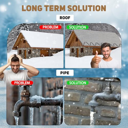 HEATIT JHSF1 Self-Regulating Heating Cable, Roof & Pipe Protection, 125FT | Pre-Assembled Heat Cable Prevents Roof Ice Dams and Pipe Freezing, Providing Automatic Winter Freeze Protection - color: 5W/FT, style: 125-Feet