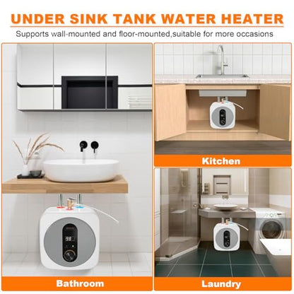 Under Sink Instant Hot Water Heater 2.5 Gallon Water Heater Digital Display Household 120V 1500W Mini Tank Water Heater,RV Small Water Heater with Updated Pressure Release Vavle - color: Gray