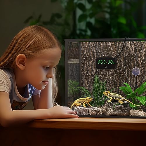 PAIZOO LED Digital Reptile Thermometer and Humidity Gauge with USB Charging | Long Battery Life, Switch Between ℉/℃, Terrarium Temperature Humidity Meter, for Snake Bearded Dragon Lizard or Greenhouse