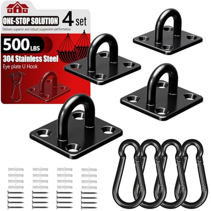 304 Stainless Steel Pad Eye Snap Hook, M5 Ceiling Hook 500Lb,8Pcs | Hanging Kit with Screws for Hammock Chair Swing, Yoga Gym Equipment, Sun Shade Sail, Plant Hangers & Marine Boat Hardware - size: 2 Inch, style: Black Square