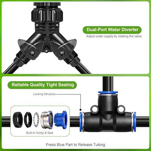Thiswing 200FT 360° Adjustable Irrigation System with Stake Holders | 1/4" Tubing, 32 Nozzles, Automatic Watering Misting System, Sprinkler for Garden, Raised Bed, Lawn, Plants - size: 200FT