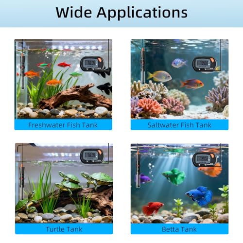 HiTauing Aquarium Heater 25W/50W/100W/200W/300W, Adjustable Knob Fish Tank Heater with Digital Thermometer, Submersible Betta/Turtle Tank Heater for Freshwater and Saltwater Tanks - size: 25W for 1-5 gallon