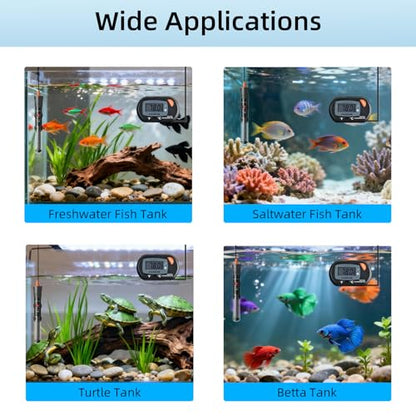 HiTauing Aquarium Heater 25W/50W/100W/200W/300W, Adjustable Knob Fish Tank Heater with Digital Thermometer, Submersible Betta/Turtle Tank Heater for Freshwater and Saltwater Tanks - size: 25W for 1-5 gallon