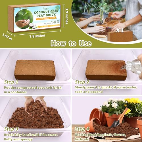 1 Pack Organic Coco Coir Brick for Plants, Natural Coconut Coir Soil | Moisture Retention, Coconut Fiber Substrate for Seed Starting, Soil Amendment, Potting Mix, Gardening, Composting & Reptile - size: 1 Pack