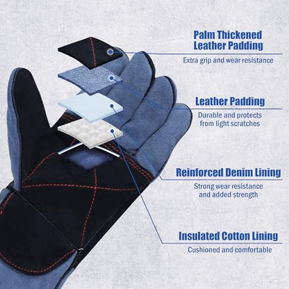 IC ICLOVER Animal Handling Gloves, Snake Bite Proof Gloves, Double Leather | Cat, Dog Training, Bird, Falconry, Snake Reptile Handling, Animal Control, Reinforced Palm Padded, Anti Bite Scratch Gloves - color: M -14inch