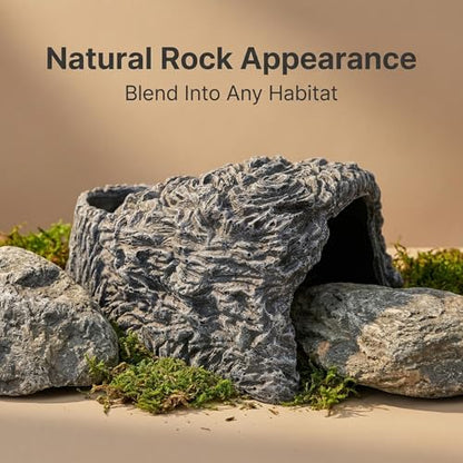 Extra Large Reptile Hideouts Cave, Resin Tortoise Hide Cave, Rock Basking Habitat Decor for Bearded Dragon, Leopard Gecko, Snake, Turtle, Lizard, Frog, Terrarium Aquarium Hideout(Large Size) - size: 9.3 x 8.1 x 5 inch