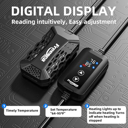 FREESEA Aquarium Fish Tank Heater: 50W Small Submersible Aquarium Heaters with Adjustable Digital LED Controller Leaving Water Automatic Stop Heating for 5-10 Gallon Betta Turtle Freshwater Saltwater - size: 50W(5-15gallon)