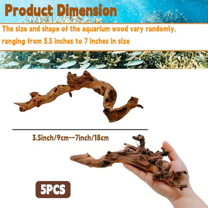 Hamiledyi 5PCS Driftwood for Aquarium 3.5-7in Drift Wood Branches Betta Fish Tank Decor Accessories - size: Mopani driftwood 3.5-7in 5PCS
