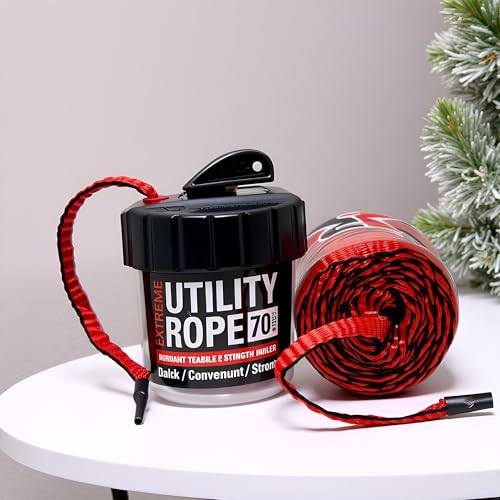 Rapid Rope Canister, 70ft Red Tactical Paracord, 1100lb Test, USA Made | Heavy Duty Poly Rope Test Cord, Non-Tangle Dispenser Included, For Hiking, Camping, Survival, Utility, Stocking Stuffer, Gift - size: 70ft, style: Red