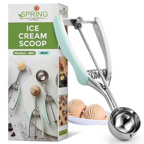 Spring Chef Medium Stainless Steel Cookie Scoop, #40, 1.7 Tablespoon, Mint | Multifunctional Cookie Dough Scoop for Baking, Melon Scooper, Ice Cream Scoop w/ Soft Grip & Trigger Release, Dishwasher Safe - color: Mint, size: #40 - Medium - 1.7 Tbsp