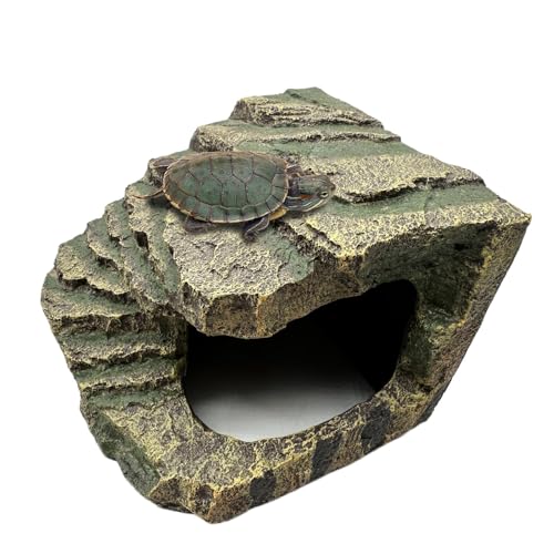 Tfwadmx Tortoise Basking Platform, Crested Gecko Hide, Reptile Cave Hideout with Basking Area, Turtle Tank Accessories for Leopard Geckos,Small Bearded Dragons,Frogs,Newts