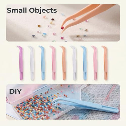 15Pcs Plastic Tweezers for Crafting, 4.5 Inch Sticker Tweezers for Dried Flowers, Rhinestone Tweezer for Jewelry Making, Beading Project