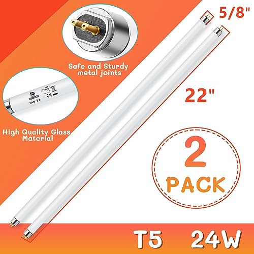 T5 UVB Reptile Light 24W 10.0,UVA UVB Light Bulb for Reptiles,2 Pack Reptile UVB Lamp Tube for Bearded Dragon - size: 2 pack T5 Tube-24W 10.0