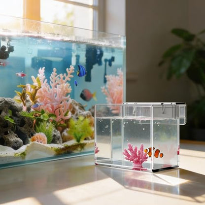 Hatchery Incubator Tank for Fish & Corals, Drip Acclimation Container | Hanging Acclimation Breeding Box for Saltwater & Freshwater Aquariums, for Small Fish Shrimp Turtles & Betta, Aquarium Decor