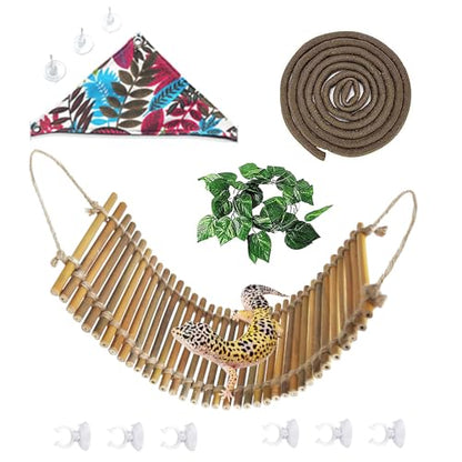 Reptile Climbing Bridge, Bamboo Lizard Ladder Bridge Bearded Dragon Hammock Lizard Lounger Hanging Terrarium Vines Decor Reptiles Habitat Tank Accessories for Gecko Chameleon(4PCS) - style: L【15.6 x 6.1 In】