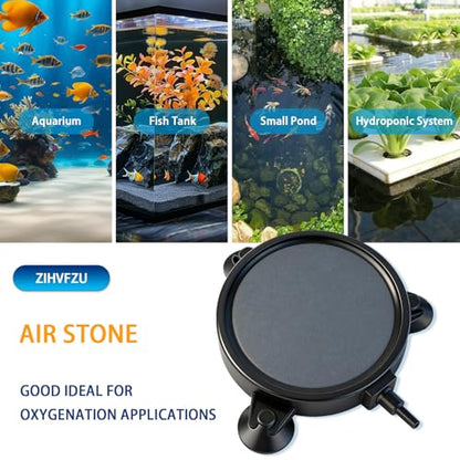 Zihvfzu 2PCS 4" Aquarium Air Stone Disc with 3 Suction Cups, Bubble Diffuser for Fish Tanks, Water Tanks & Hydroponic Systems