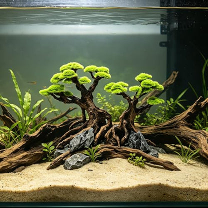 Fish Tank Decor Aquarium Bonsai Tree Resin Ornament with Faux Moss Aquascaping Decoration Artificial Landscape Centerpiece Safe & Fade-Resistant for Betta Shrimp Goldfish