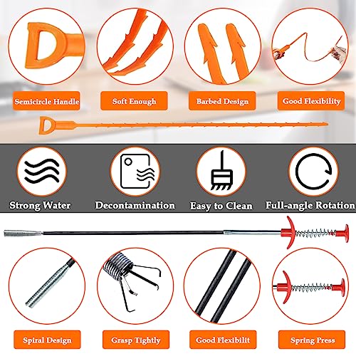 SDTC Tech 6-Pack Drain Snake Kit for Sewer Toilet Kitchen Sink Bathroom Tub | 6-Pack 64 Inch Snake Drain Cleaner and 20 Inch Hair Clog Remover Flexible Spring Pipeline Claw Hook Retriever - color: 5pcs 20inch+ 1pcs 64inch