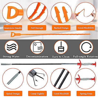 SDTC Tech 6-Pack Drain Snake Kit for Sewer Toilet Kitchen Sink Bathroom Tub | 6-Pack 64 Inch Snake Drain Cleaner and 20 Inch Hair Clog Remover Flexible Spring Pipeline Claw Hook Retriever - color: 5pcs 20inch+ 1pcs 64inch