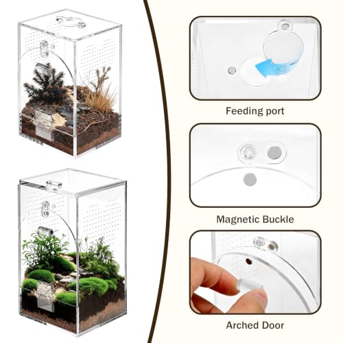 Set of 2 Jumping Spider Enclosure, No Assembly Required | 0.8~1mm Micro-Vent Acrylic Terrarium, Prevents Fruit Flies Escaping, Arboreal Habitat for Praying Mantis and Small Insects - size: 1mm