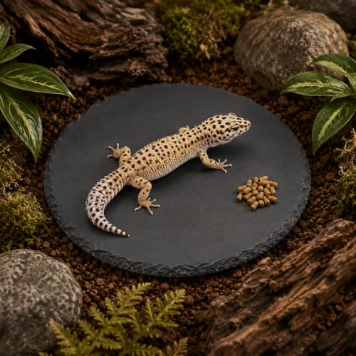 Reptile Basking Platform 5.9 X 5.9 Inch Slate Tortoise Rock Plat | Food Bowl Feeding Dish Tortoise Bathing Resting Terrace Habitat Decor for Turtle Lizard Bearded Dragon Crested Gecko Snake