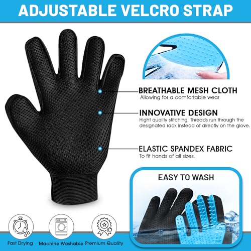 Upgrade Pet Grooming Gloves, Grooming Gloves for Dogs, Cats, Rabbits & Horses with Long and Short Hair, Efficient Pets Hair Remover Mittens - 1 Pair (Sky Blue) - color: Sky Blue