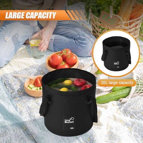 Collapsible Bucket Water Container with Handle - 5 Gallon 20L Multifunctional Portable Wash Basin - Foldable Water Bucket for Camping Fishing Hiking Gardening Car Washing&Outdoor Use (Black) - color: Black