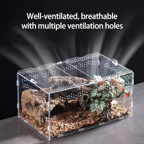 Pet Terrarium Acrylic Reptiles Cage House with Airflows Holes Front Opening Enclosure for Watching Simple Pet Observation Habitat Box - size: 10X10X10 vertical