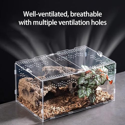 Pet Terrarium Acrylic Reptiles Cage House with Airflows Holes Front Opening Enclosure for Watching Simple Pet Observation Habitat Box - size: 10X10X10 vertical