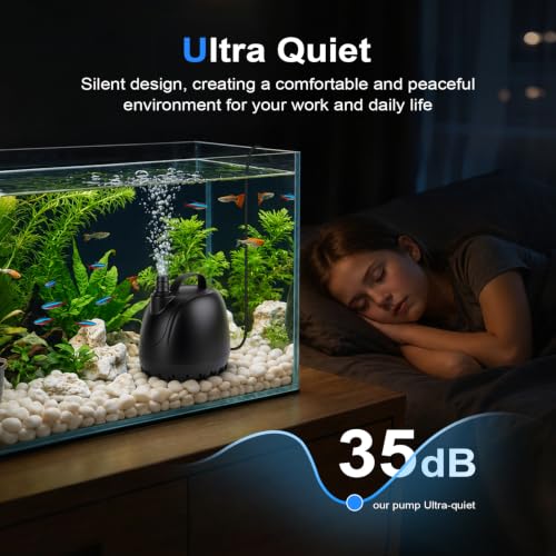 hygger 660GPH Submersible Aquarium Water Pump (2500L/H 40W) with 3 Nozzles | Ultra Quiet Fish Tank Pump with Ceramic Shaft, Overheat Protection for Aquarium, Pond, Hydroponics (7.9ft Lift)