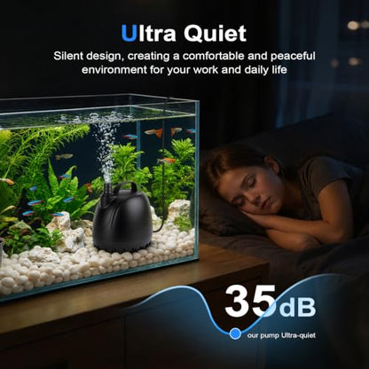 hygger 660GPH Submersible Aquarium Water Pump (2500L/H 40W) with 3 Nozzles | Ultra Quiet Fish Tank Pump with Ceramic Shaft, Overheat Protection for Aquarium, Pond, Hydroponics (7.9ft Lift)