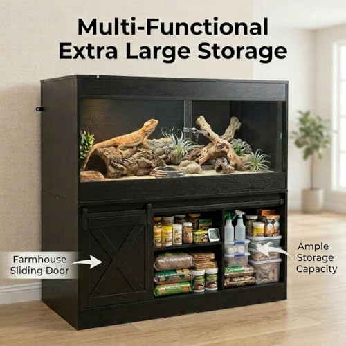 Dual 120 Gallon Reptile Tank with Stand, Albizia Solid Wood-Core Double 4x2x2 Reptile Enclosure, Bearded Dragon Tank, XXL Stackable Reptile Terrarium Stand for Snakes, Lizards (Black)