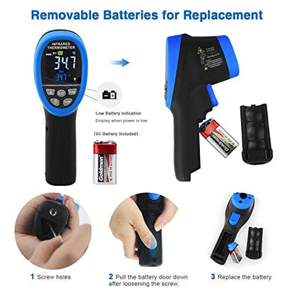 HOLDPEAK IR Thermometer with Color LCD Display -58℉~3272℉ D:S=50:1 Non-Contact Thermometer Gun, Nine Laser Pointer Adjustable Emissivity for Cooking, Grill, Industrial - color: 1PC-HP-1800C-BLUE(Color Screen -50~1800℃)