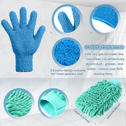 Potchen 6 Pcs Microfiber Dusting Mitt Gloves for Plants Washable Dusting Gloves for House Cleaning Furniture Car Washing - color: Light Blue