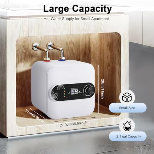 Small Tank Water Heater Electric, 2 Gallon Mini Under Sink Water Heater, 110V Tankless Water Heater Electric, 1500W Point of Use RV Water Heater for Rv Trailer Bathroom Cupboard (Top Water Outlet) - style: Top Water Outlet
