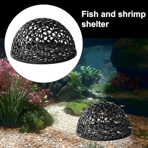 2-Pack Black Shrimp Hideouts, Aquarium Shrimp Hide, Hollow Half-Sphere Aquarium Caves, Fish Tank Porous Cave Shelter Hideout Ornament for Aquarium Small Fish Shrimp Habitat Rest