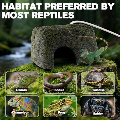 Reptile Heated Rock Bearded Dragon Basking Platform with Hide Cave,12V Thermostatic Heat Rocks Reptiles Habitat Decor Accessories for Lizard Gecko Tortoise Snake