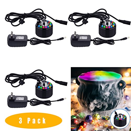 Yaomiao 3 Pcs Halloween Mist Maker Fogger Small Ultrasonic Fog Machine Fountain Mister Fogger Water Garden Pond Foggers Air Humidifier with 12 LED Light Flashes for Halloween (Black) - color: Black