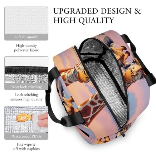 Playful Giraffe Lunch Bag for Women Men | Insulated Lunch Box Leakproof Food Meal Containers Reusable Foldable 6L Capacity Lunch Tote Bags for Work Picnic Travel - color: style