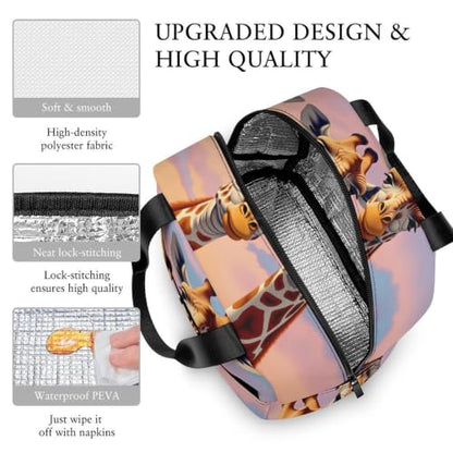 Playful Giraffe Lunch Bag for Women Men | Insulated Lunch Box Leakproof Food Meal Containers Reusable Foldable 6L Capacity Lunch Tote Bags for Work Picnic Travel - color: style