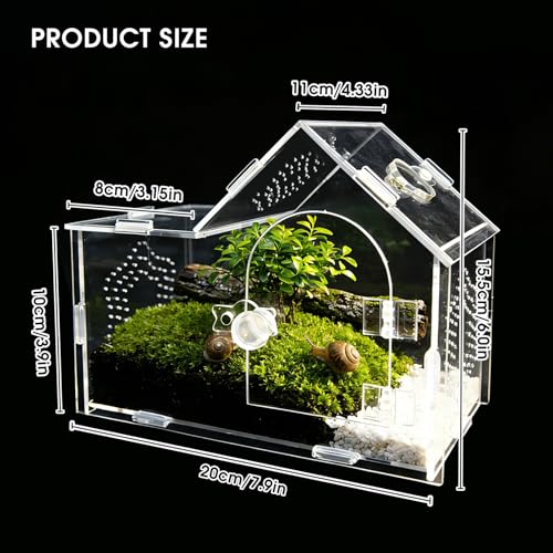 Acrylic Jumping Spider Enclosure with Magnetic Lock – Clear Ventilated Terrarium Box for Tarantulas, Geckos, Mantises, Hermit Crabs, Snails, and Other Small Pets (7.9 x 4 x 6 Inch) - size: 7.9" x 4" x 6"