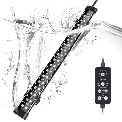 hygger Submersible LED Aquarium Light, 17W 19in 24/7 Mode Fish Tank Light with 5 Rows Beads, with Timer 9 Colors and Adjustable Brightness, Full Spectrum IP68 Waterproof Light for Fish Tank 20-35 inch - size: 19in 17W