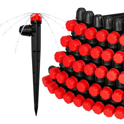50 Pieces Drip Irrigation Emitters, Adjustable 360 Degree Drip Stream Emitters on 5" with Stake for 1/4" Drip Irrigation Tubing Irrigation 8 Hole Stream Drippers for Garden Watering System - size: Stream Emitters - 50 Pieces