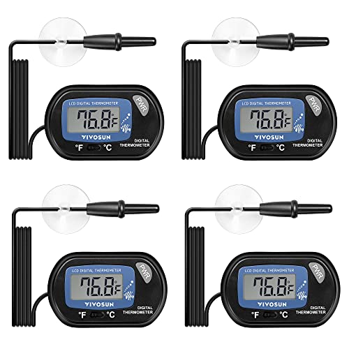 VIVOSUN 4-Pack LCD Digital Aquarium Thermometer | Fish Tank Water Terrarium Temperature with Suction Cup for Turtle - size: 4 packs